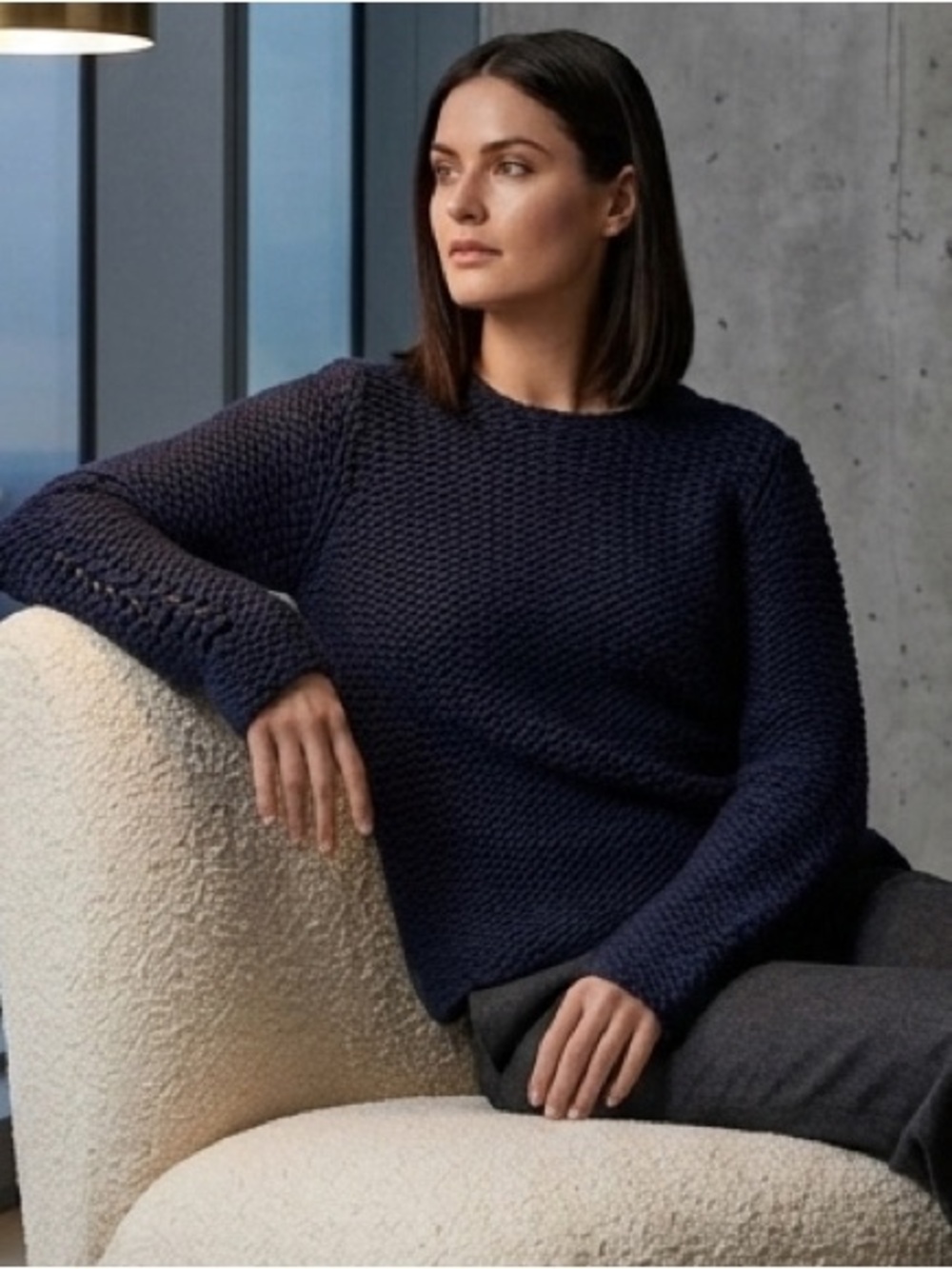 Calvin Klein Collection Vintage 90s 100% Cashmere Chunky Knit Navy‎ Sweater S
